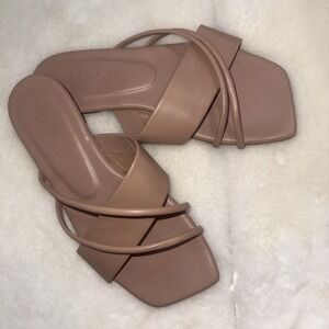 JMGXY Square Toe Basic Minimalist Old Money Classy‎ Strappy Flat Nude Sandals 8